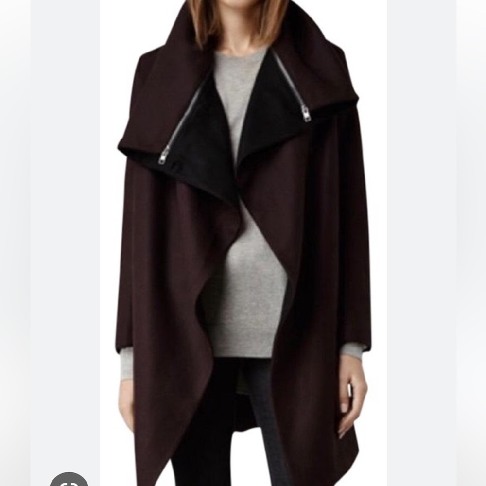 All Saints maroon / purple / black wool coat Size 4
